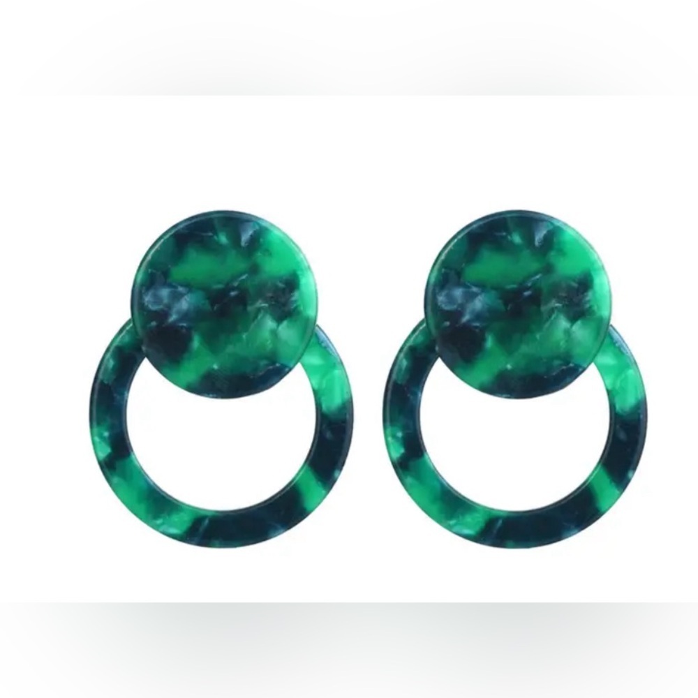Green Hoop Earrings - Picture 3 of 9